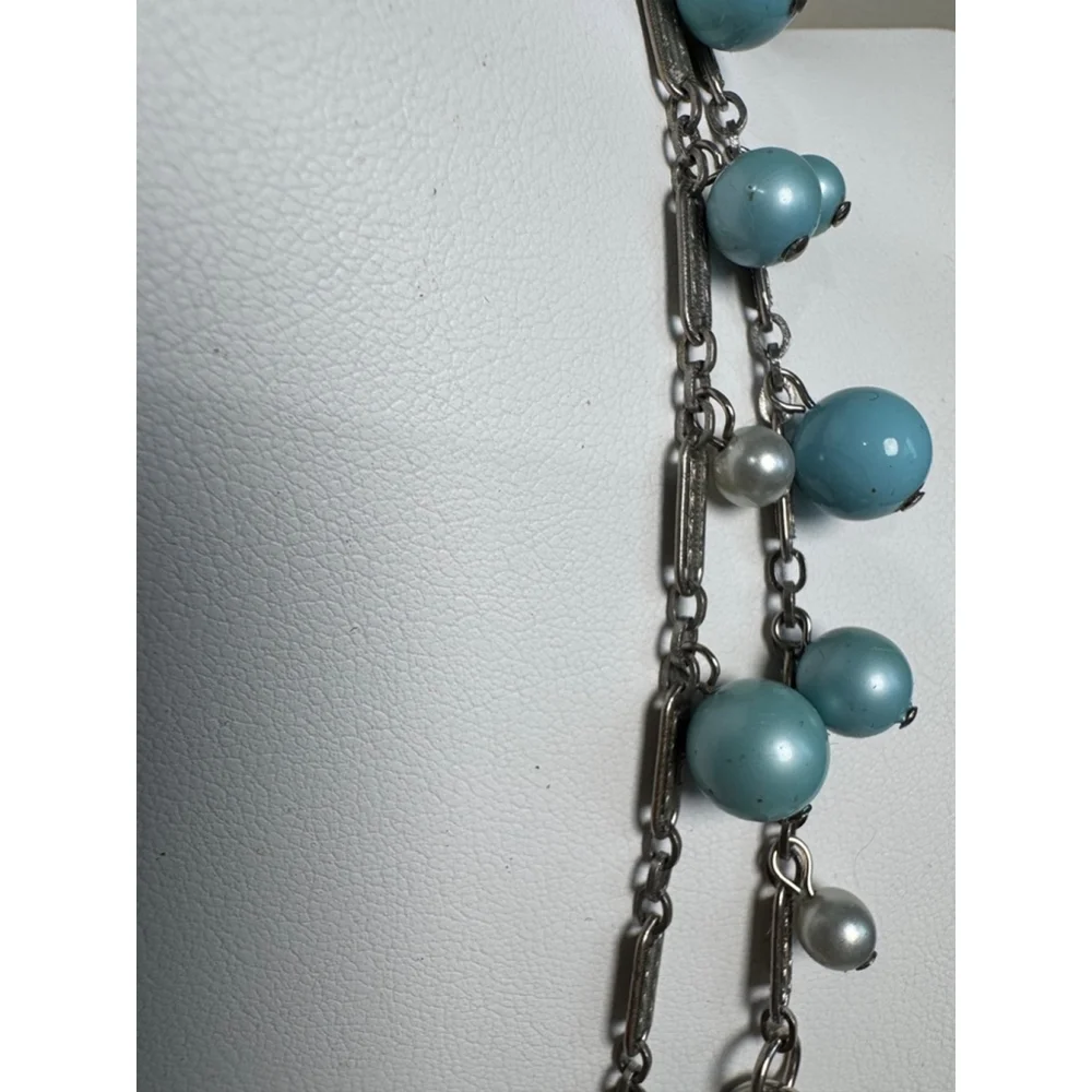 Unbranded antique 6” Necklace & 7” Bracelet Set Blue Silver beads silver links